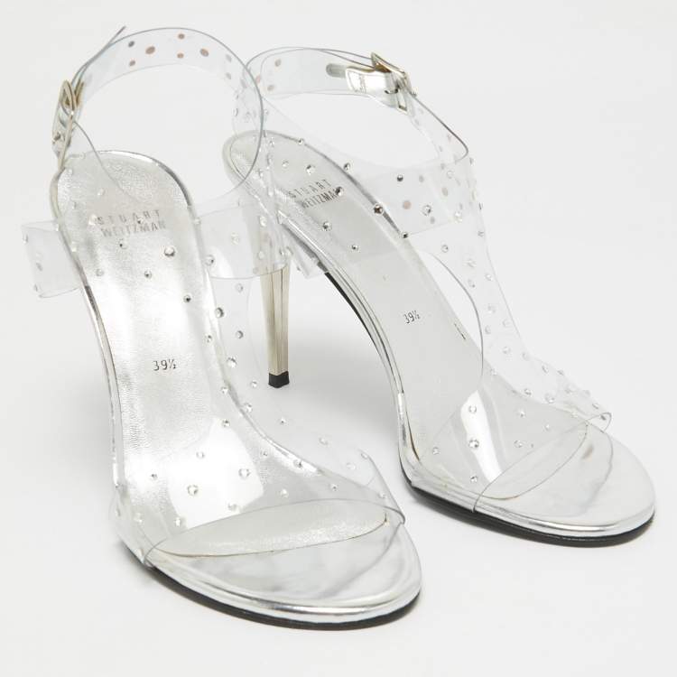 Pre Owned Stuart Weitzman Transparent PVC Ankle Strap Sandals Size 39.5