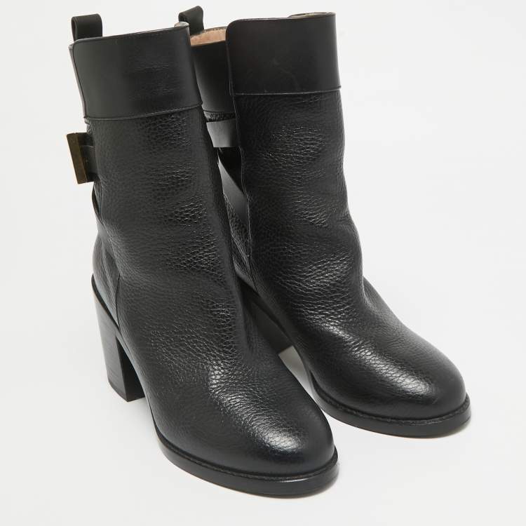 Pre Owned Stuart Weitzman Black Leather Ankle Length Boots Size 38