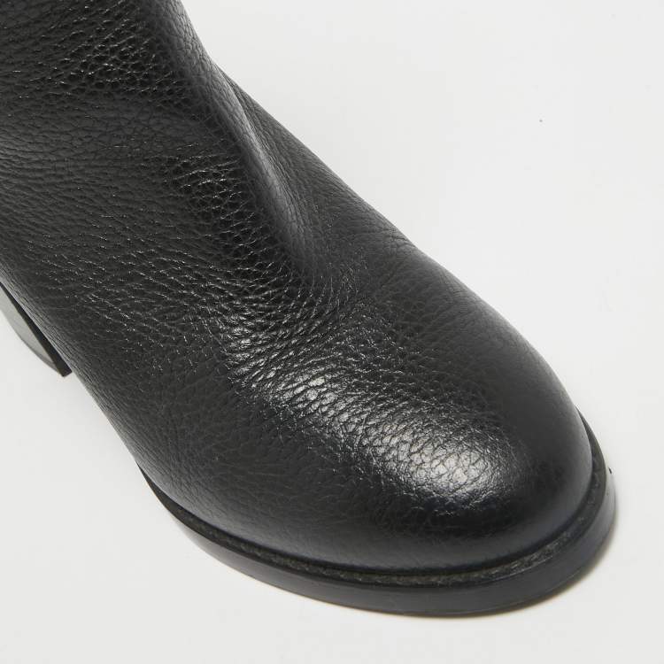 Pre Owned Stuart Weitzman Black Leather Ankle Length Boots Size 38