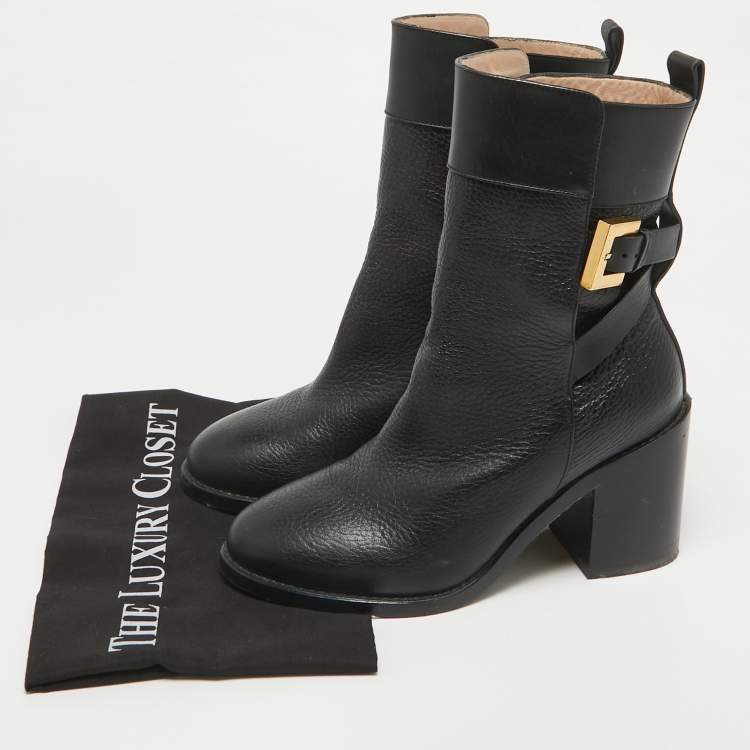 Pre Owned Stuart Weitzman Black Leather Ankle Length Boots Size 38