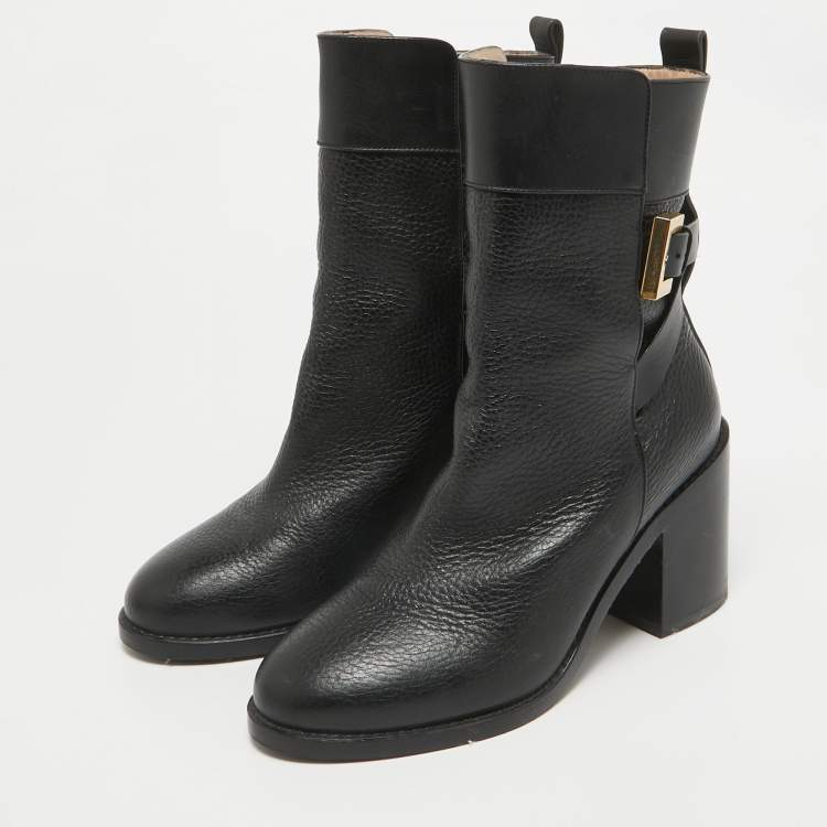 Pre Owned Stuart Weitzman Black Leather Ankle Length Boots Size 38