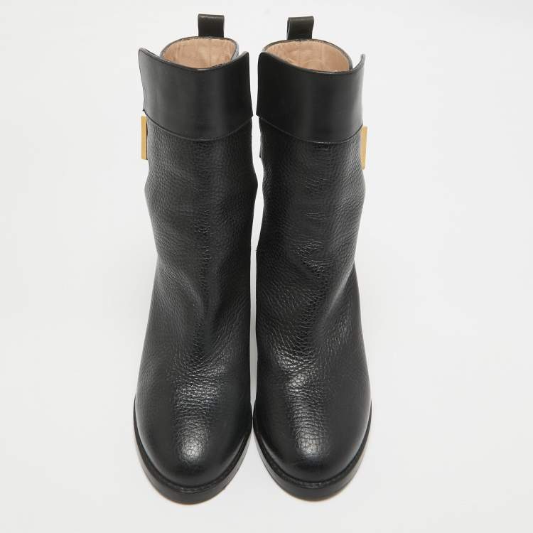 Pre Owned Stuart Weitzman Black Leather Ankle Length Boots Size 38