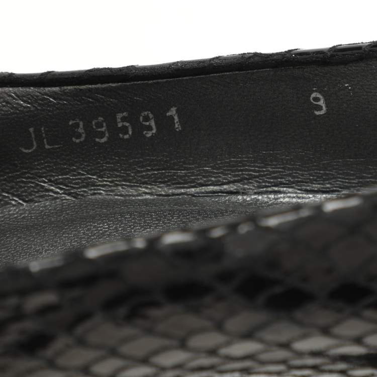 Pre Owned Stuart Weitzman Black Python Embossed Leather Peep Toe Pumps Size 39.5