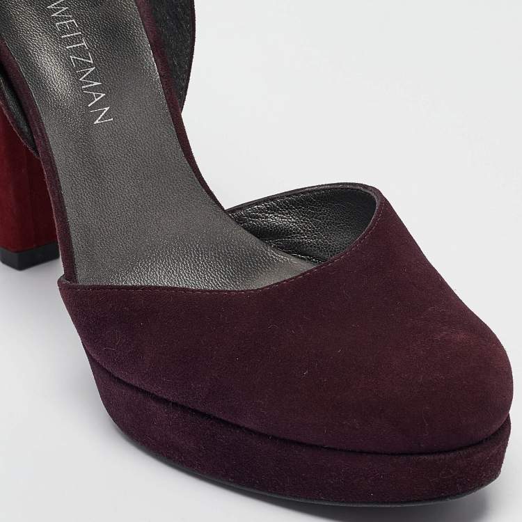 Pre Owned Stuart Weitzman Dark Purple/Burgundy Suede Ankle Strap Platform Pumps Size 39