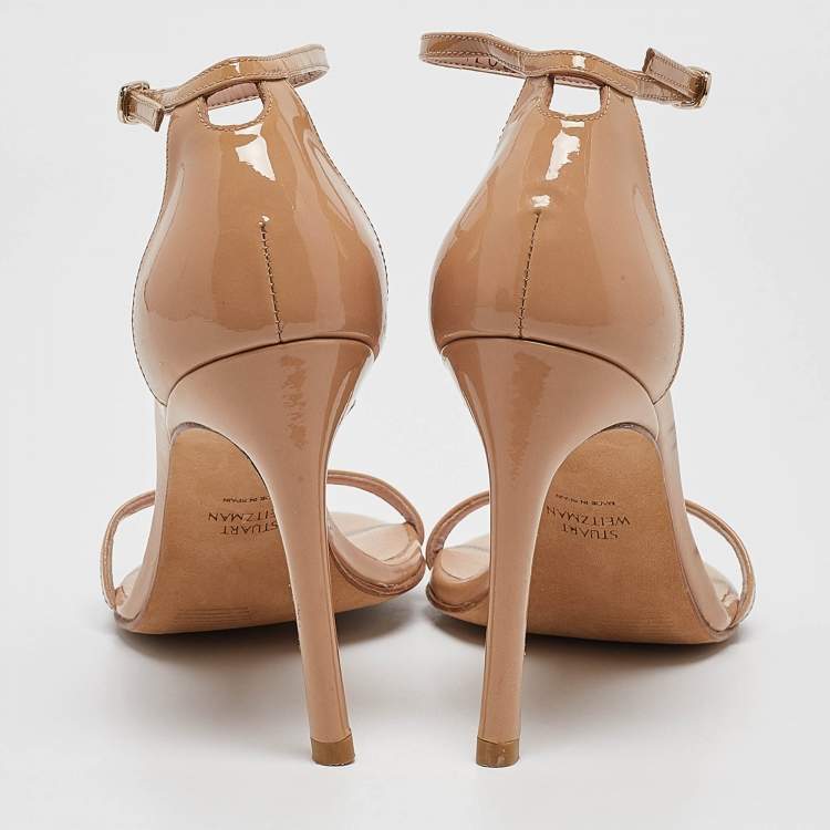 Pre Owned Stuart Weitzman Beige Patent Leather Ankle Strap Sandals Size 36.5