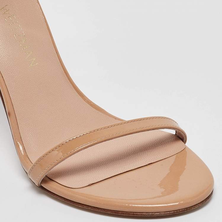 Pre Owned Stuart Weitzman Beige Patent Leather Ankle Strap Sandals Size 36.5