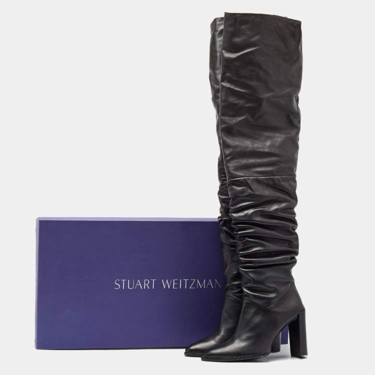 Pre Owned Stuart Weitzman Black Leather Histyle Over The Knee Boots Size 42.5