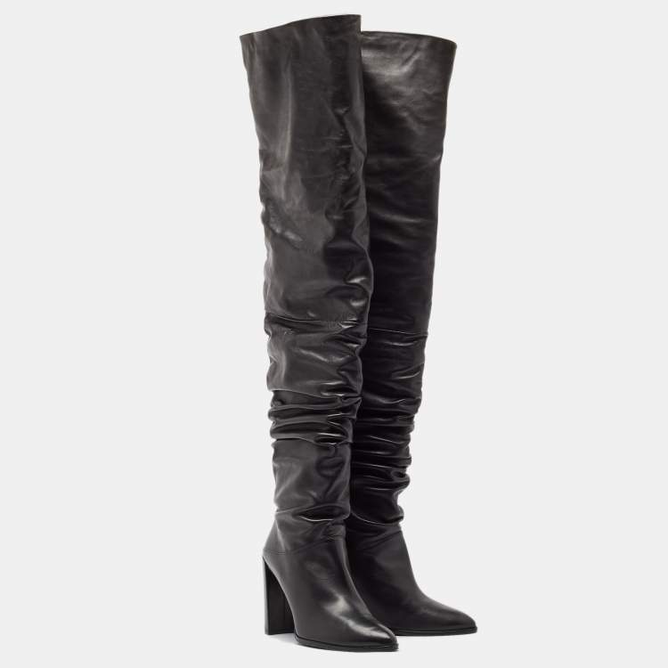 Pre Owned Stuart Weitzman Black Leather Histyle Over The Knee Boots Size 42.5