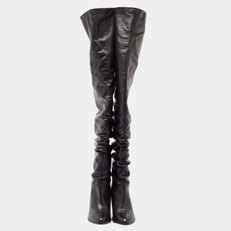 Pre Owned Stuart Weitzman Black Leather Histyle Over The Knee Boots Size 42.5