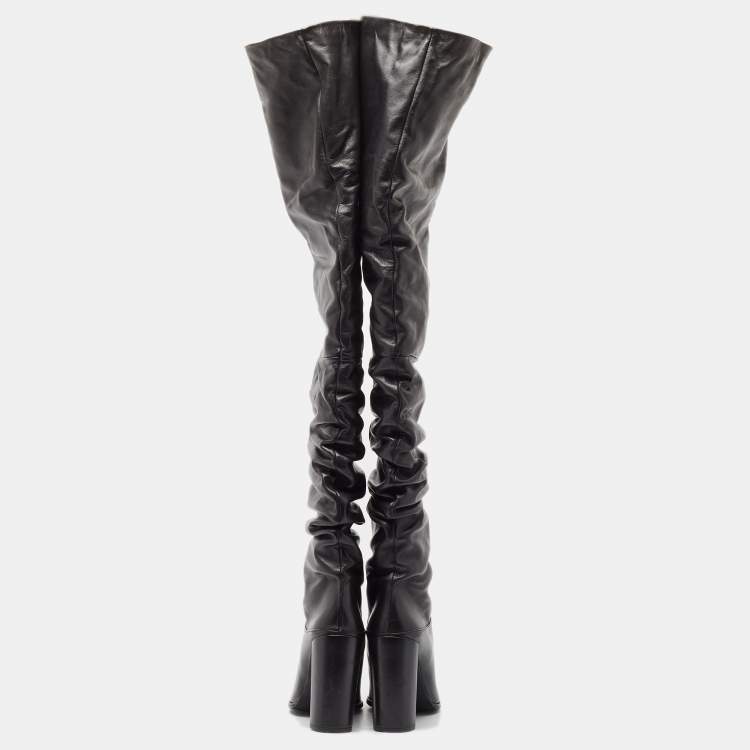 Pre Owned Stuart Weitzman Black Leather Histyle Over The Knee Boots Size 42.5