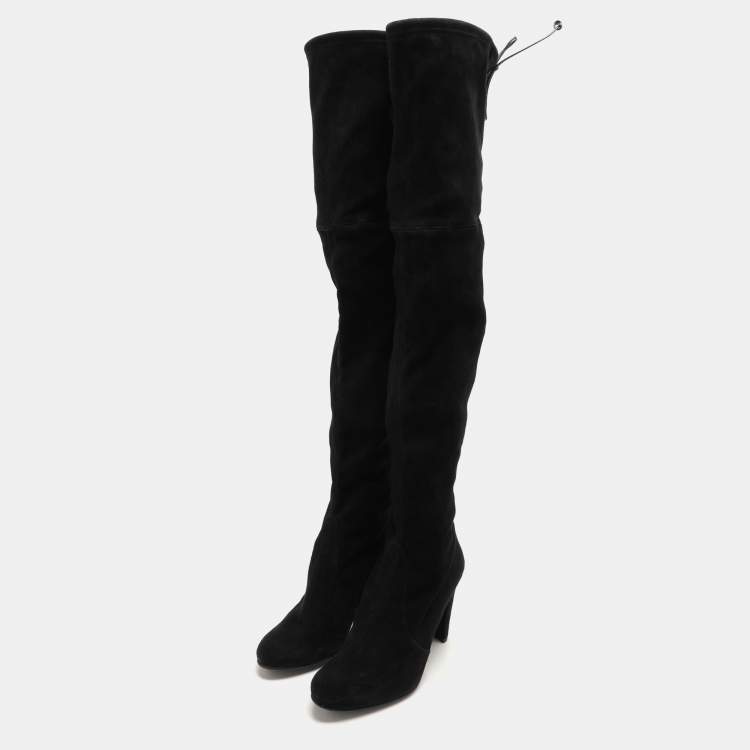 Pre Owned Stuart Weitzman Black Suede Ledyland Over The Knee Boots Size 38