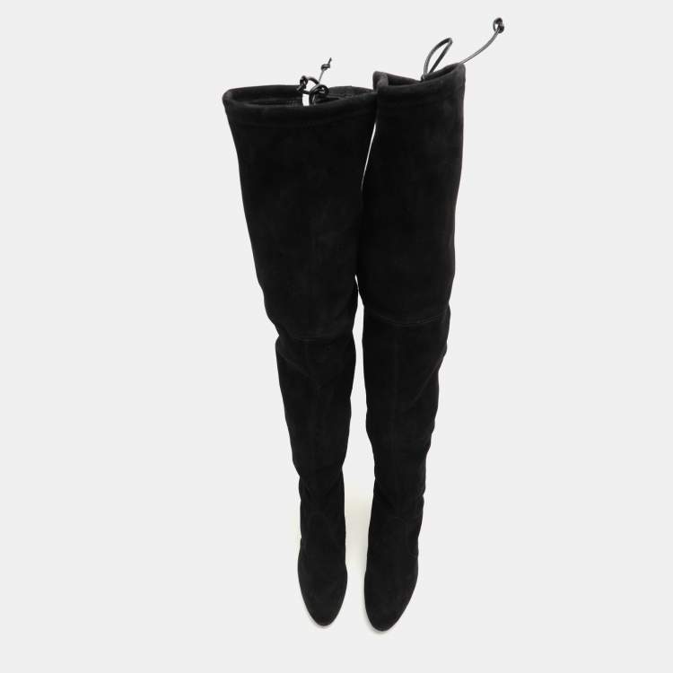 Pre Owned Stuart Weitzman Black Suede Ledyland Over The Knee Boots Size 38