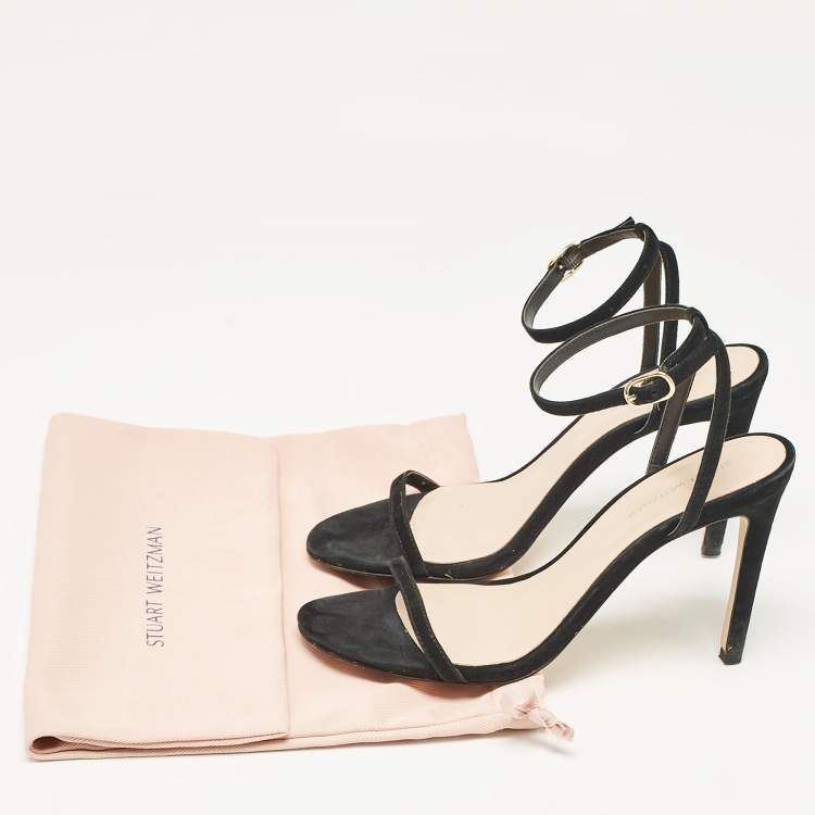 Pre Owned Stuart Weitzman Black Suede Ankle Strap Sandals Size 37.5