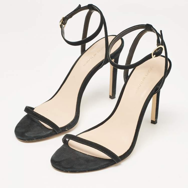 Pre Owned Stuart Weitzman Black Suede Ankle Strap Sandals Size 37.5