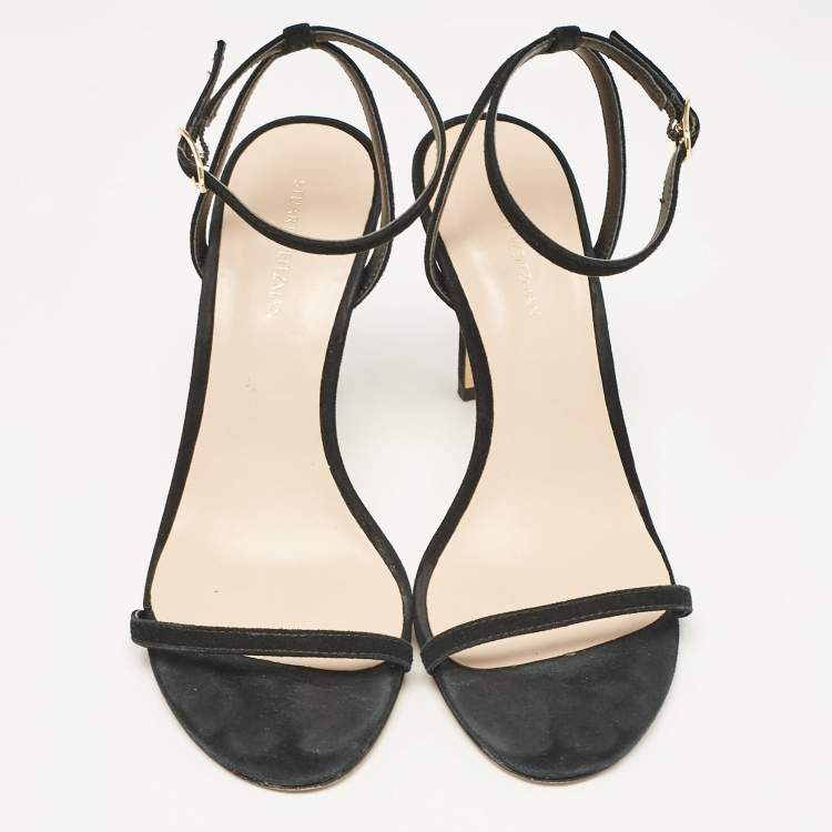 Pre Owned Stuart Weitzman Black Suede Ankle Strap Sandals Size 37.5