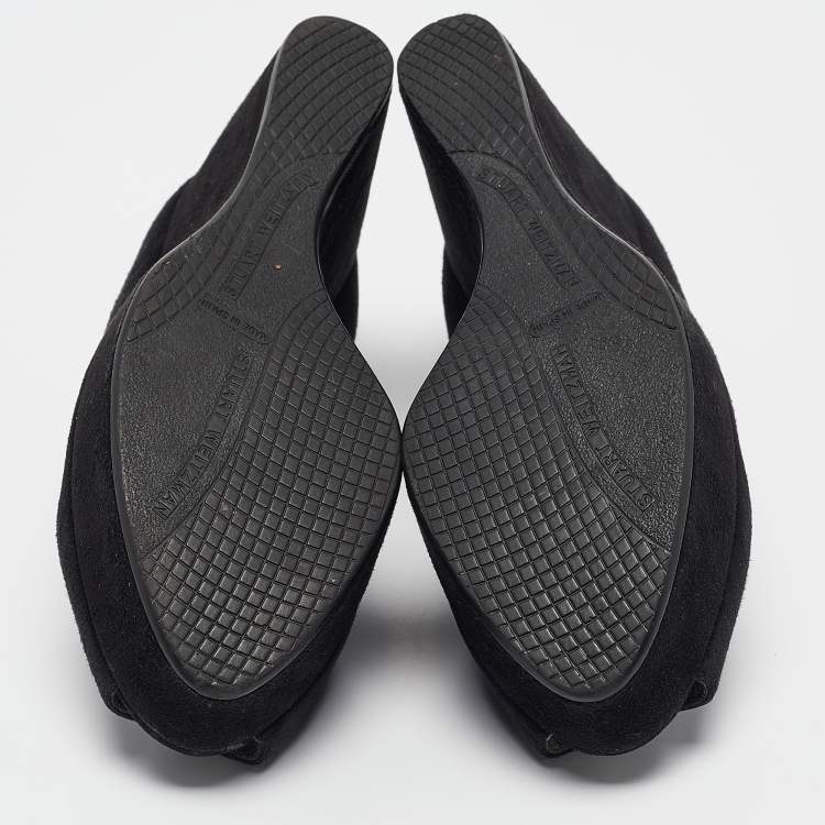 Pre Owned Stuart Weitzman Black Suede Peep Toe Wedge Pumps Size 39