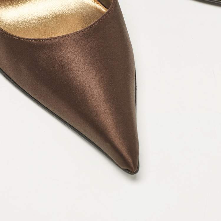 Pre Owned Stuart Weitzman Dark Brown Satin Pointed Toe Pumps Size 38.5