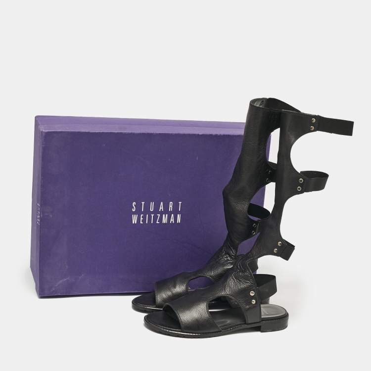 Pre Owned Stuart Weitzman Black Leather Backview Flat Sandals Size 38.5