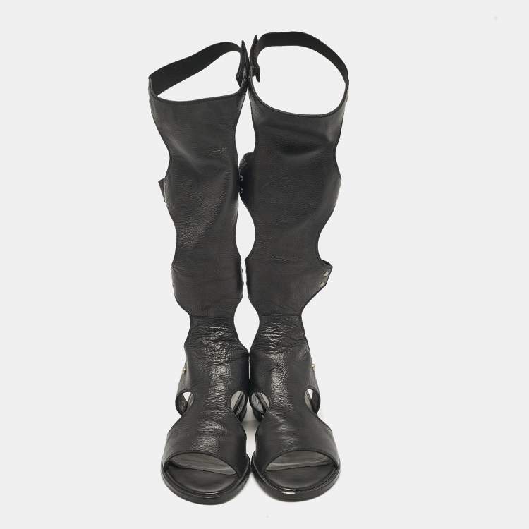 Pre Owned Stuart Weitzman Black Leather Backview Flat Sandals Size 38.5
