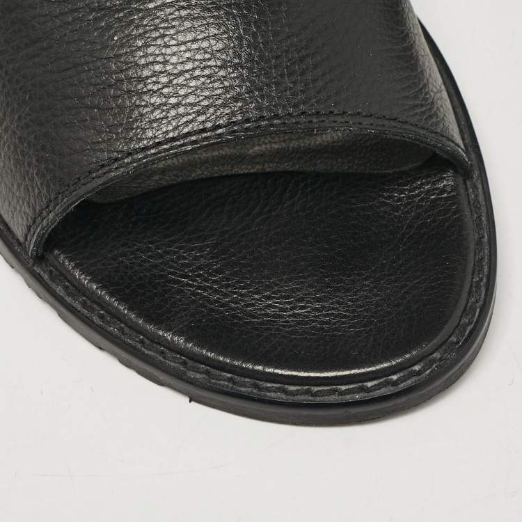Pre Owned Stuart Weitzman Black Leather Backview Flat Sandals Size 38.5