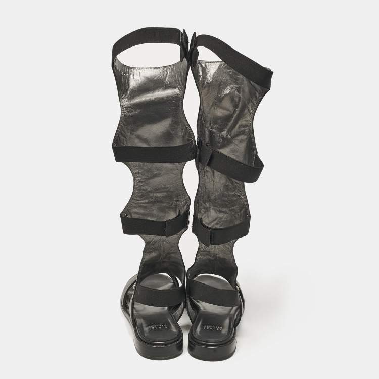 Pre Owned Stuart Weitzman Black Leather Backview Flat Sandals Size 38.5