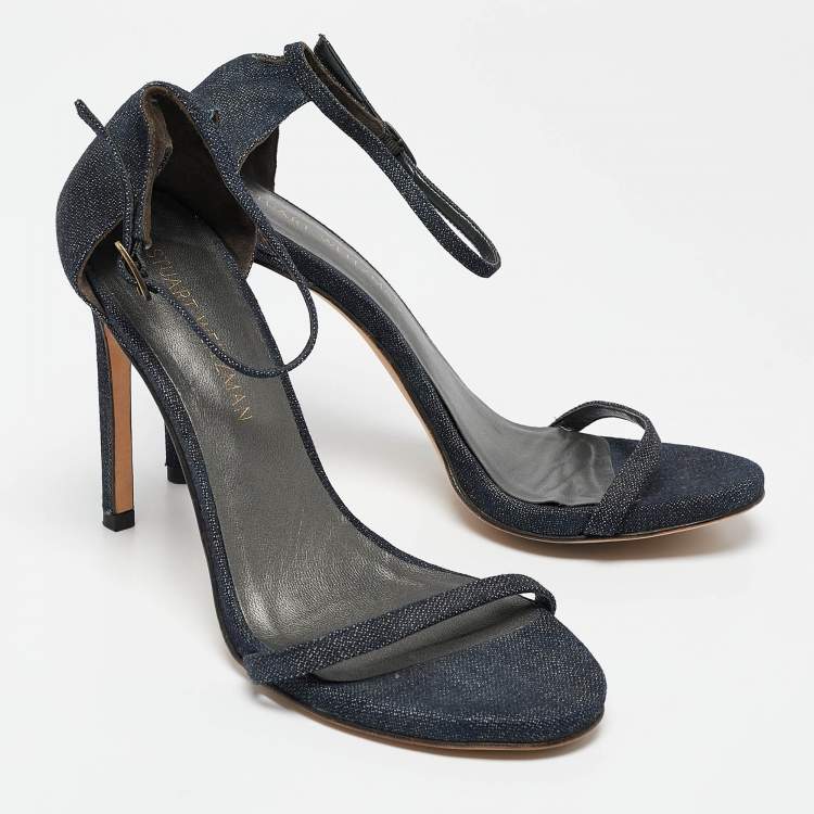 Pre Owned Stuart Weitzman Blue Denim Ankle Strap Sandals Size 40