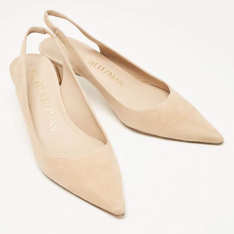 Pre Owned Stuart Weitzman Beige Suede Slingback Pumps Size 37.5