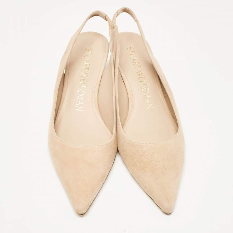 Pre Owned Stuart Weitzman Beige Suede Slingback Pumps Size 37.5