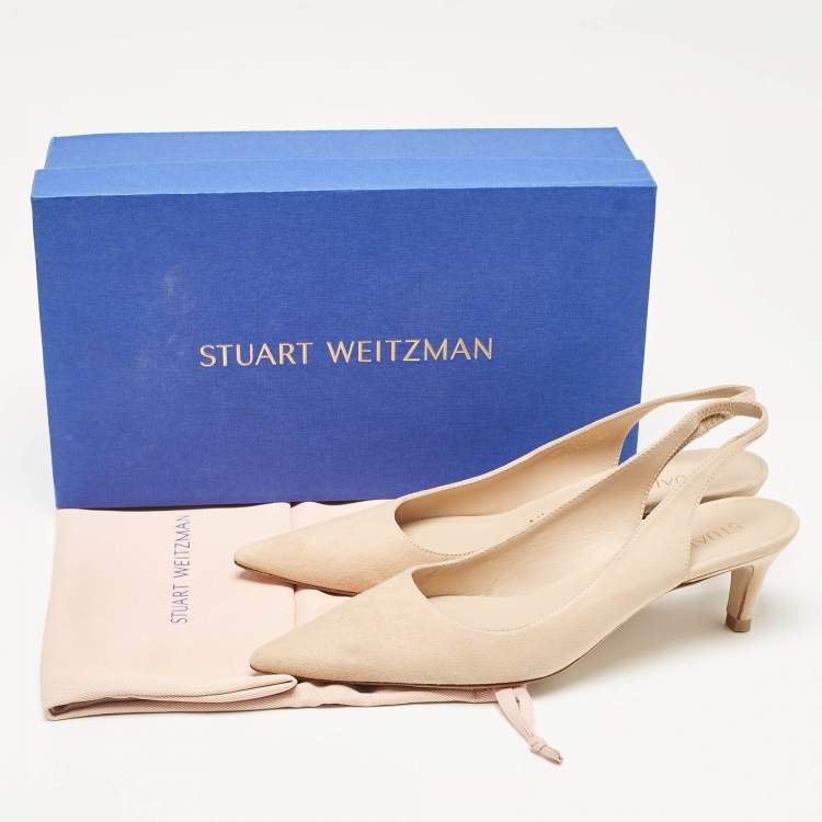 Pre Owned Stuart Weitzman Beige Suede Slingback Pumps Size 37.5