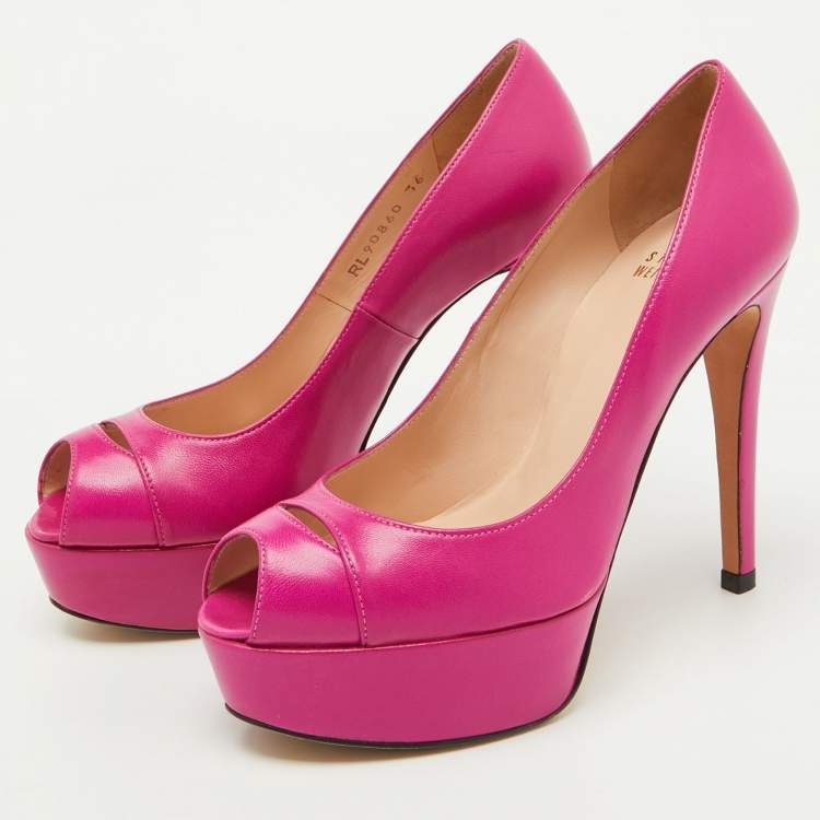 Pre Owned Stuart Weitzman Pink Leather Peep Toe Platform Pumps Size 36
