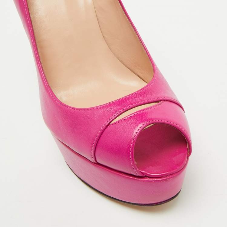 Pre Owned Stuart Weitzman Pink Leather Peep Toe Platform Pumps Size 36