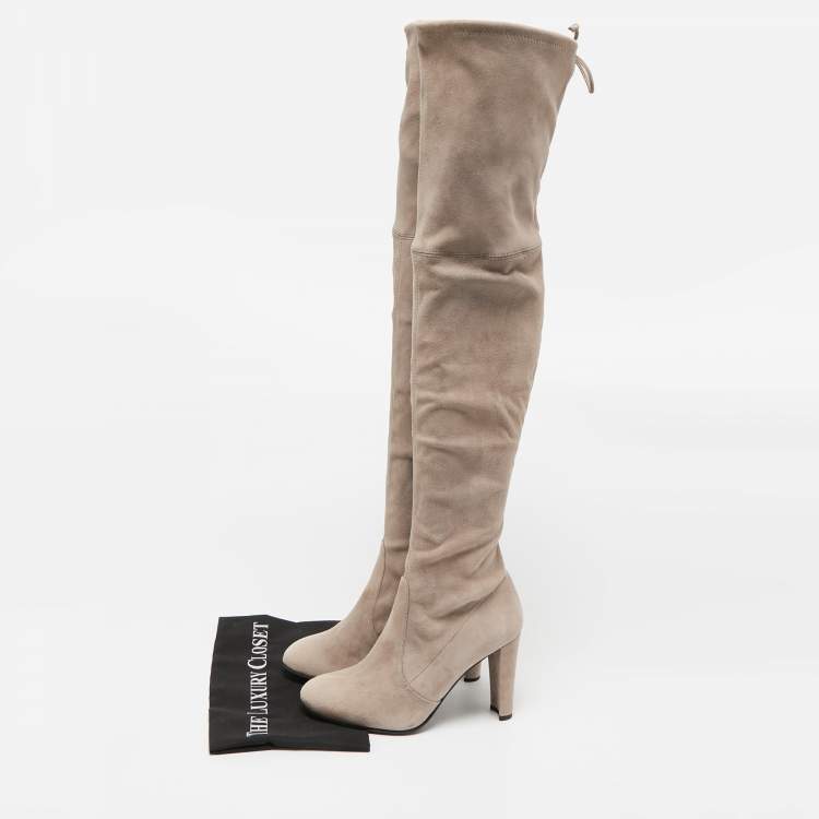 Pre Owned Stuart Weitzman Beige Suede Yuliana 85 Knee Length Boots Size 39