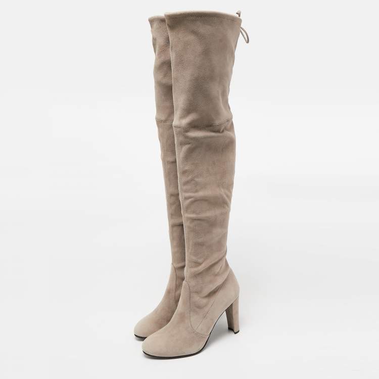 Pre Owned Stuart Weitzman Beige Suede Yuliana 85 Knee Length Boots Size 39