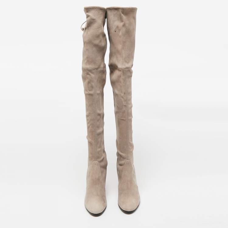 Pre Owned Stuart Weitzman Beige Suede Yuliana 85 Knee Length Boots Size 39