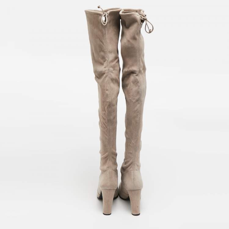 Pre Owned Stuart Weitzman Beige Suede Yuliana 85 Knee Length Boots Size 39