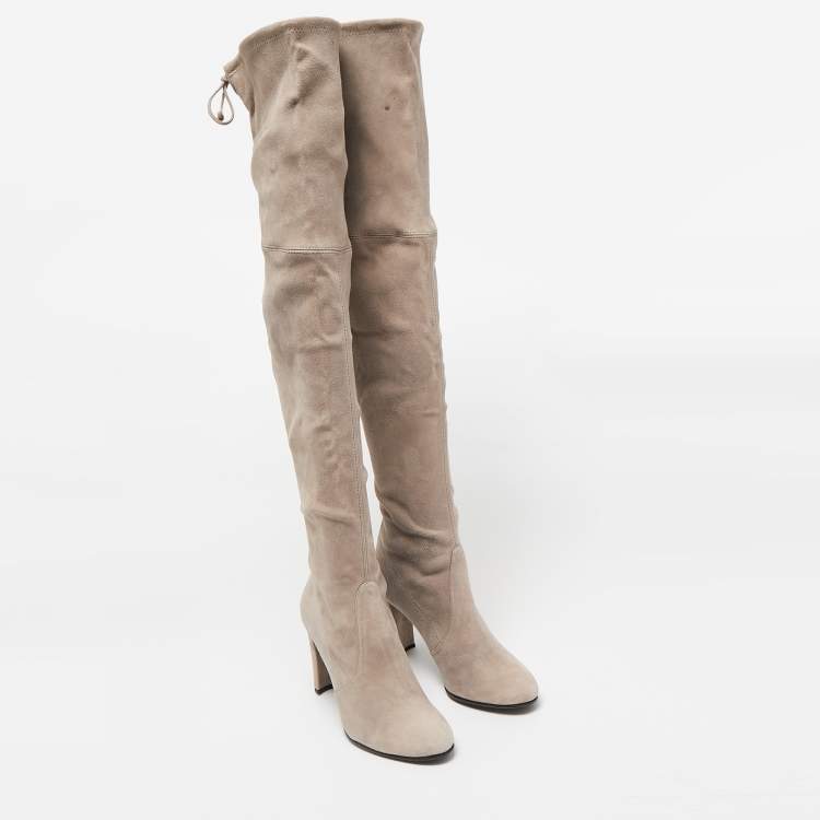 Pre Owned Stuart Weitzman Beige Suede Yuliana 85 Knee Length Boots Size 39