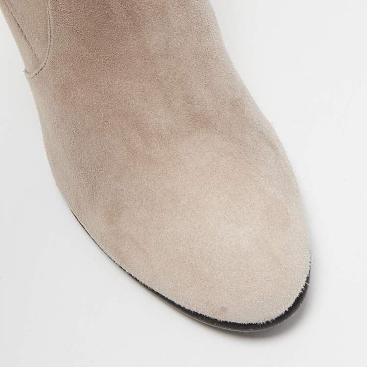 Pre Owned Stuart Weitzman Beige Suede Yuliana 85 Knee Length Boots Size 39