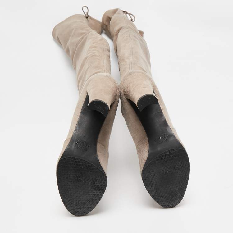 Pre Owned Stuart Weitzman Beige Suede Yuliana 85 Knee Length Boots Size 39