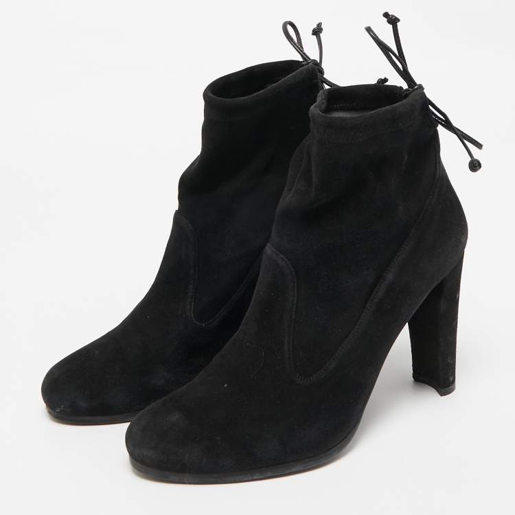 Pre Owned Stuart Weitzman Black Suede Ankle Boots Size 38.5