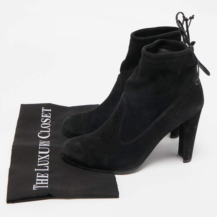 Pre Owned Stuart Weitzman Black Suede Ankle Boots Size 38.5
