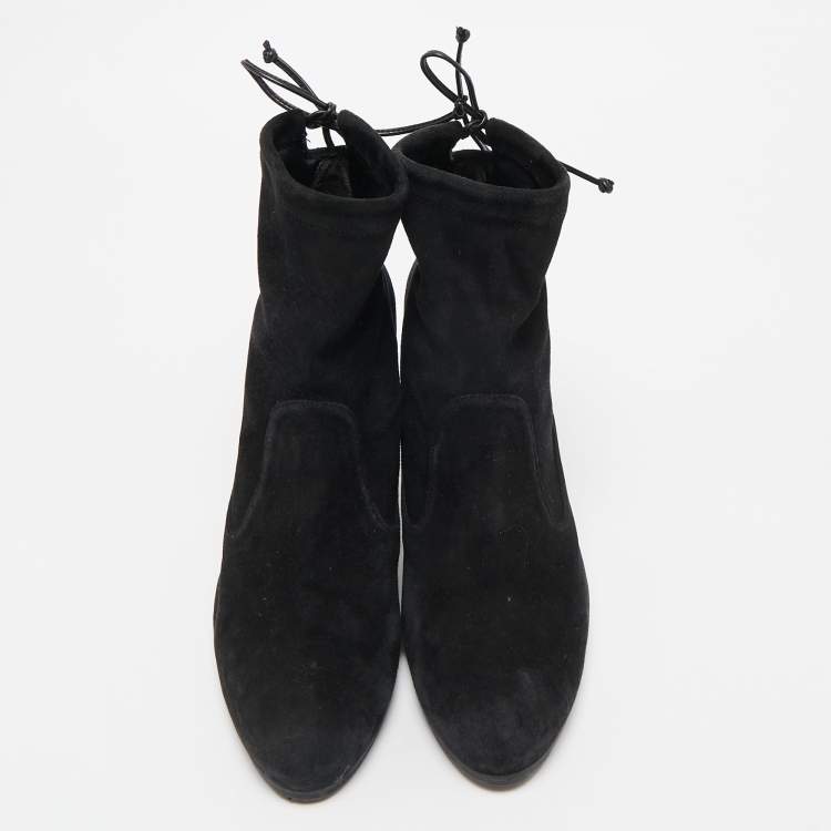 Pre Owned Stuart Weitzman Black Suede Ankle Boots Size 38.5