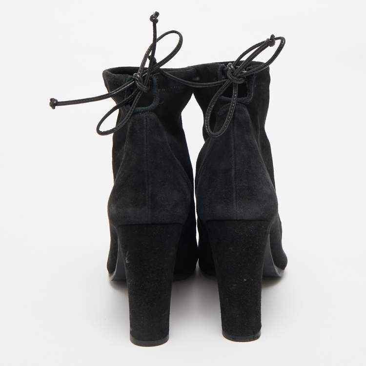 Pre Owned Stuart Weitzman Black Suede Ankle Boots Size 38.5