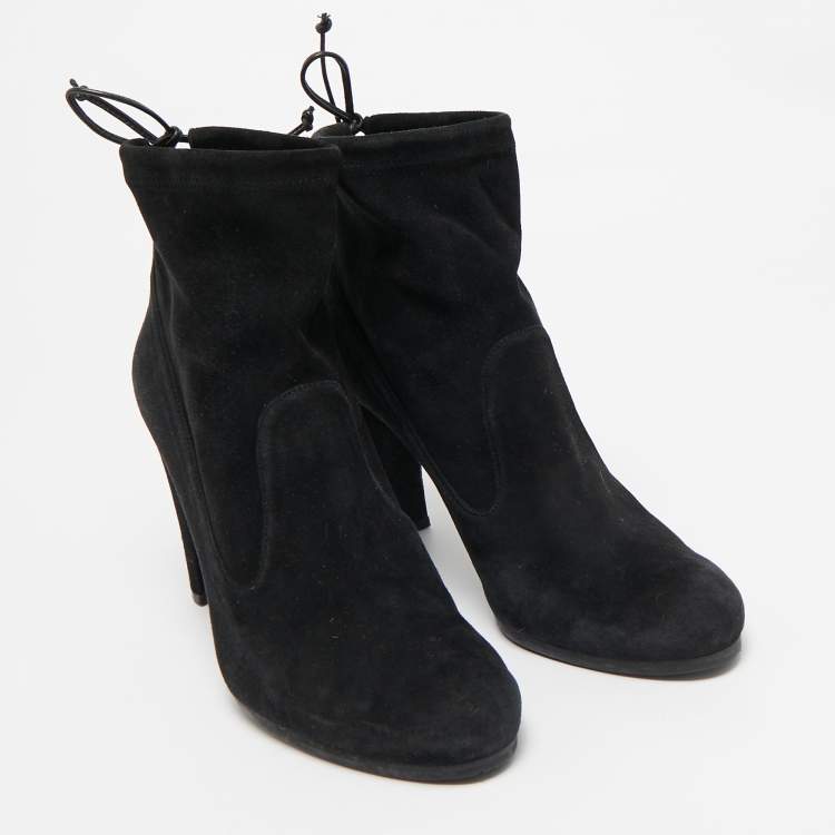 Pre Owned Stuart Weitzman Black Suede Ankle Boots Size 38.5