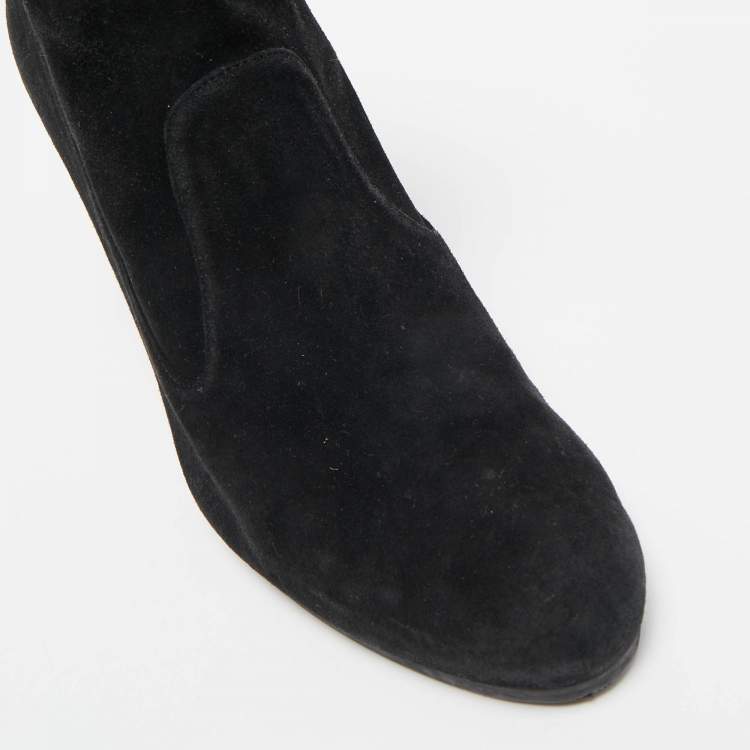 Pre Owned Stuart Weitzman Black Suede Ankle Boots Size 38.5