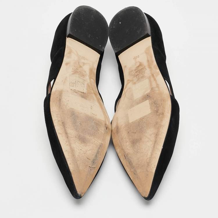 Pre Owned Stuart Weitzman Black Suede ​Emilia Pointed Toe Ballet Flats Size 39.5