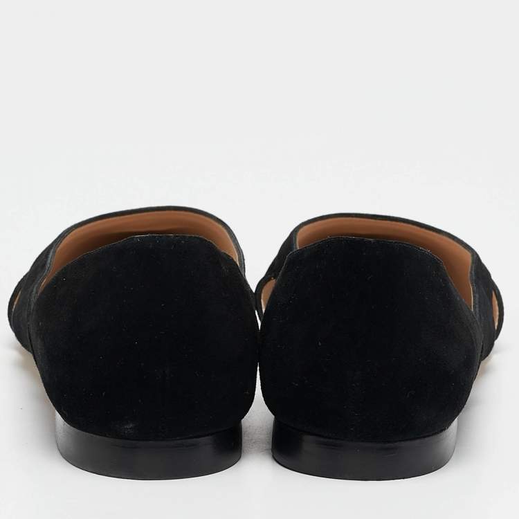 Pre Owned Stuart Weitzman Black Suede ​Emilia Pointed Toe Ballet Flats Size 39.5