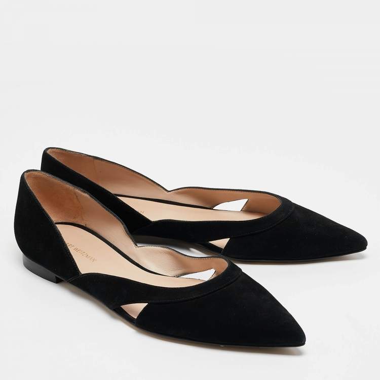 Pre Owned Stuart Weitzman Black Suede ​Emilia Pointed Toe Ballet Flats Size 39.5