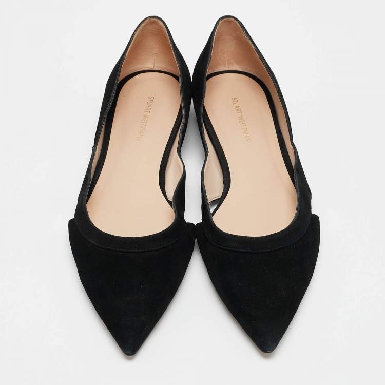 Pre Owned Stuart Weitzman Black Suede ​Emilia Pointed Toe Ballet Flats Size 39.5