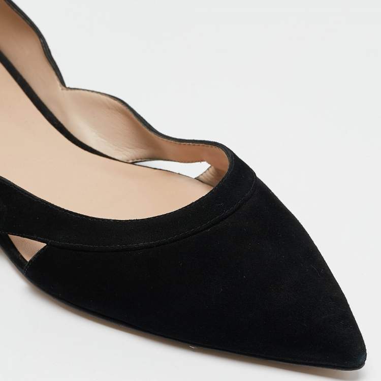 Pre Owned Stuart Weitzman Black Suede ​Emilia Pointed Toe Ballet Flats Size 39.5