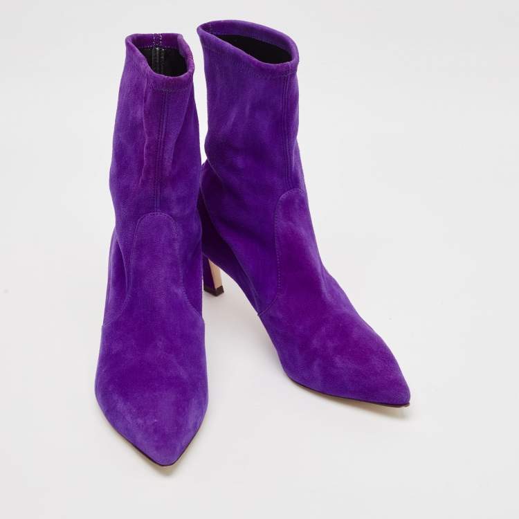 Pre Owned Stuart Weitzman Purple Suede Ankle Booties Size 39